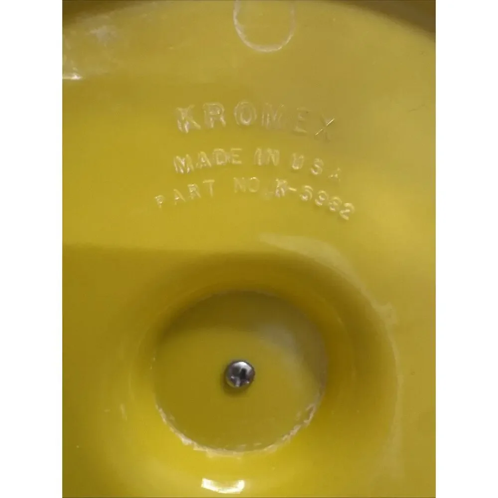 Vintage Kromex Faceted Aluminum 4 Canister Set Yellow Fruit Floral Plastic Lids